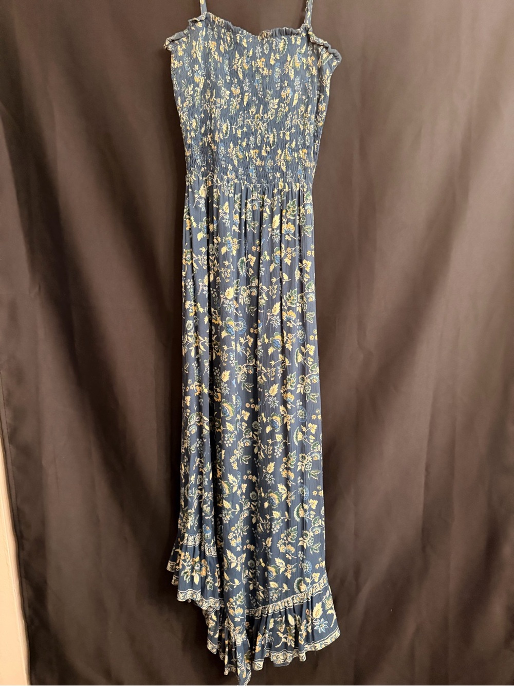 Angie Navy Floral Maxi Dress with Ruffle Hem Size L